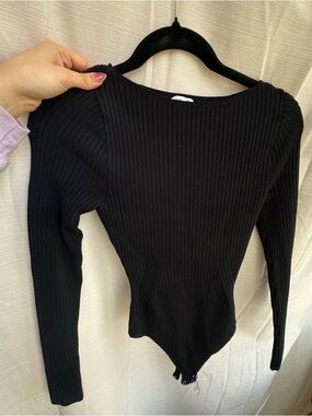Abercrombie Ribbed Long-Sleeve Black Bodysuit